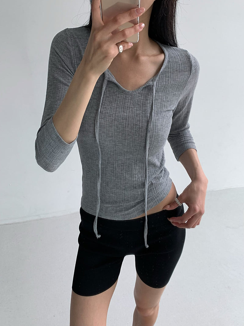 Cover - Korean Women Fashion - #womensfashion - Ribbed String Sleeve Tee