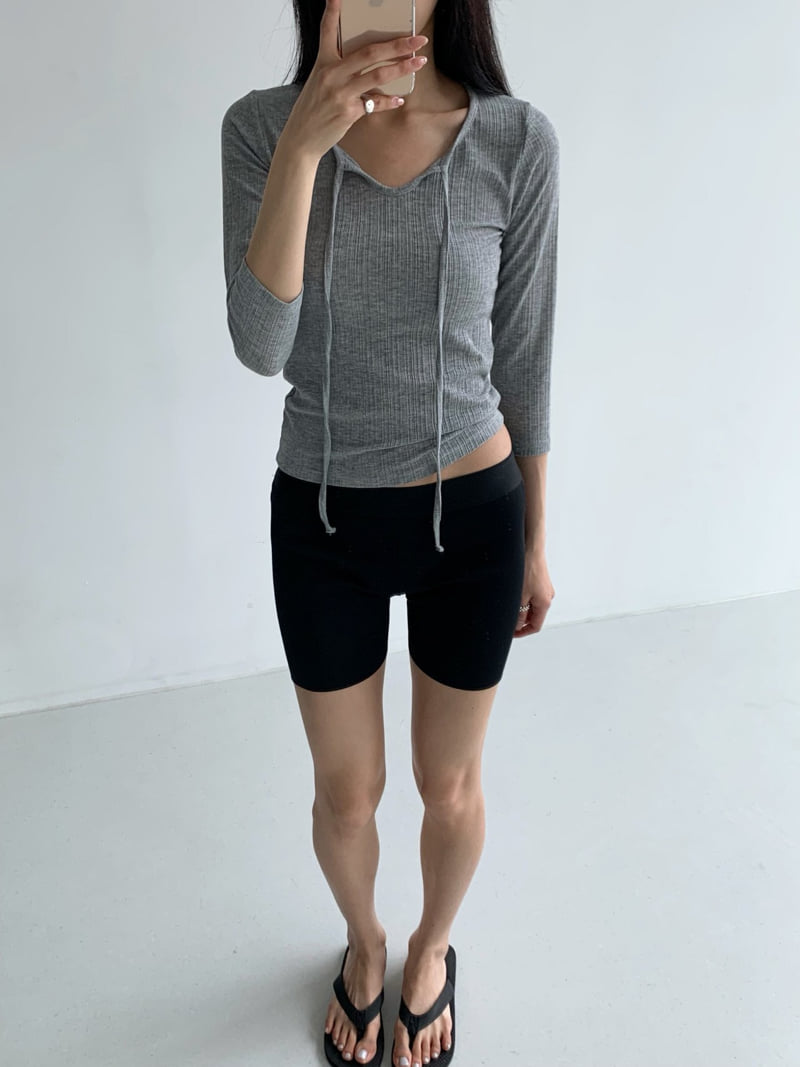 Cover - Korean Women Fashion - #womensfashion - Ribbed String Sleeve Tee - 3