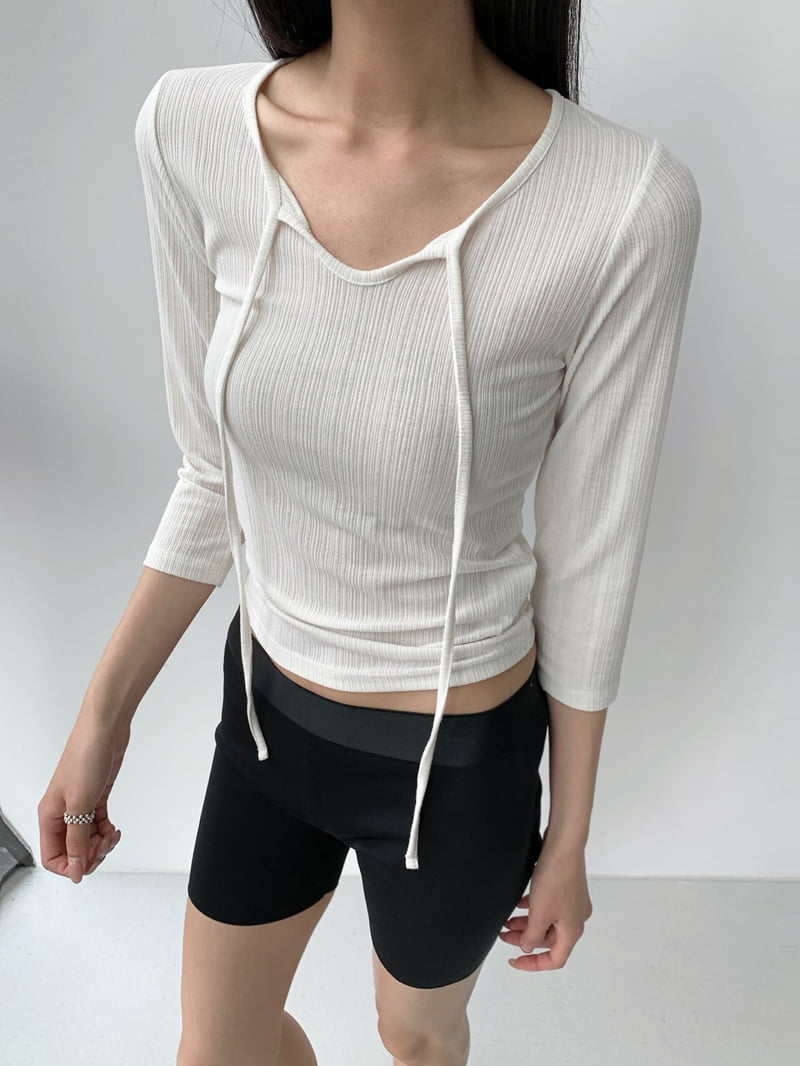 Cover - Korean Women Fashion - #womensfashion - Ribbed String Sleeve Tee - 5