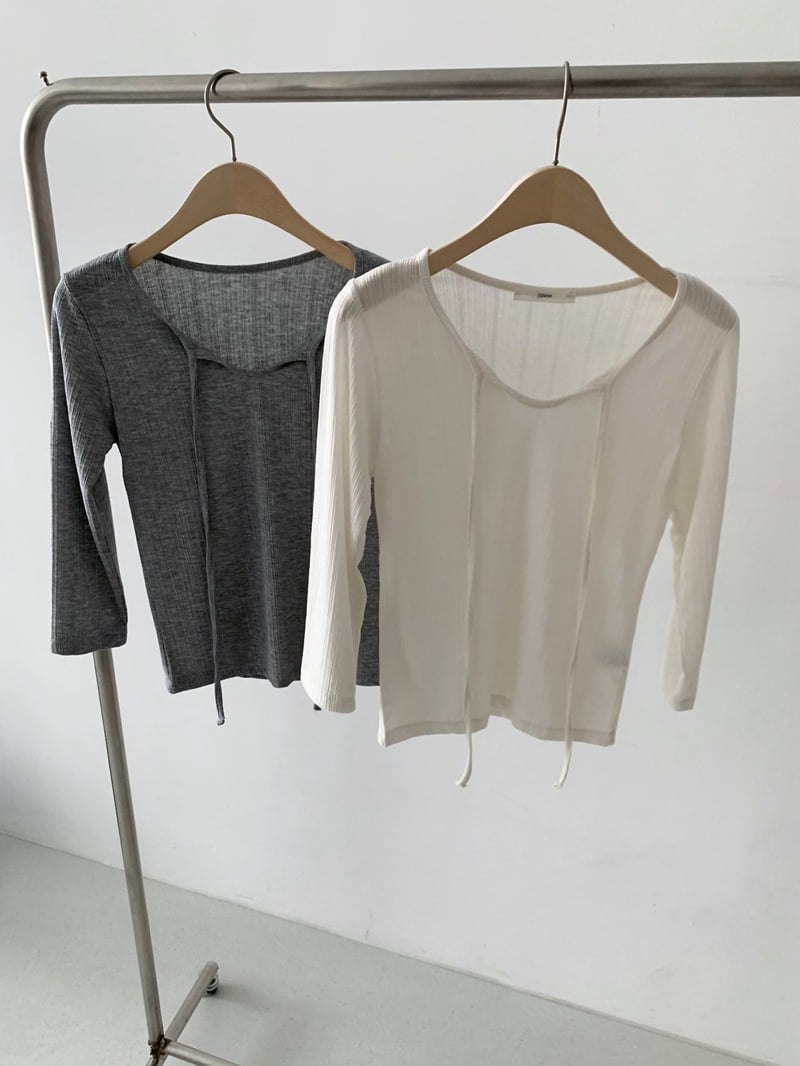 Cover - Korean Women Fashion - #womensfashion - Ribbed String Sleeve Tee - 7