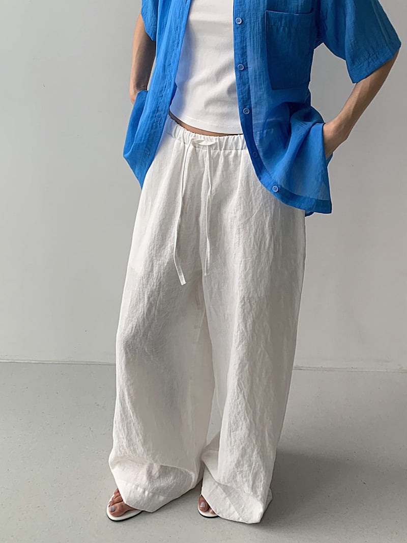 Cover - Korean Women Fashion - #womensfashion - Wide Linen Banding Pants - 9