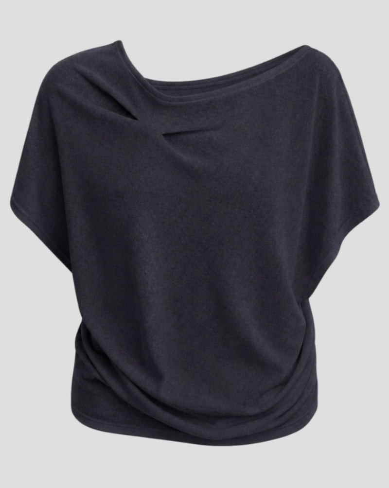 Cover - Korean Women Fashion - #womensfashion - Drape Boat Neck Tee - 5