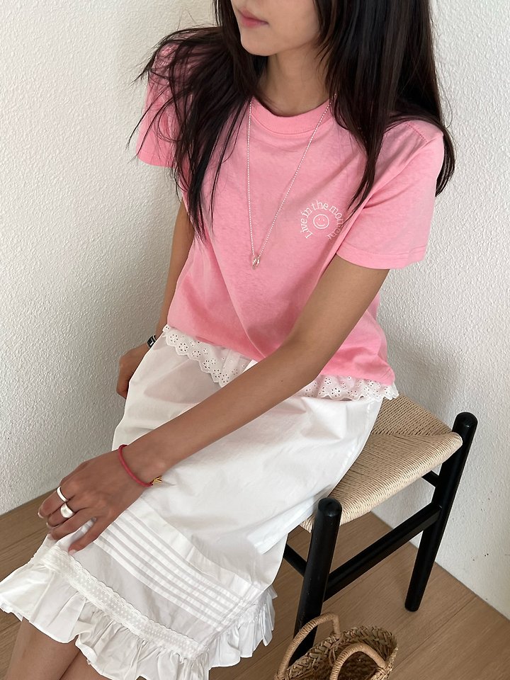 Diana - Korean Women Fashion - #thatsdarling - Smile Embroidered Tee