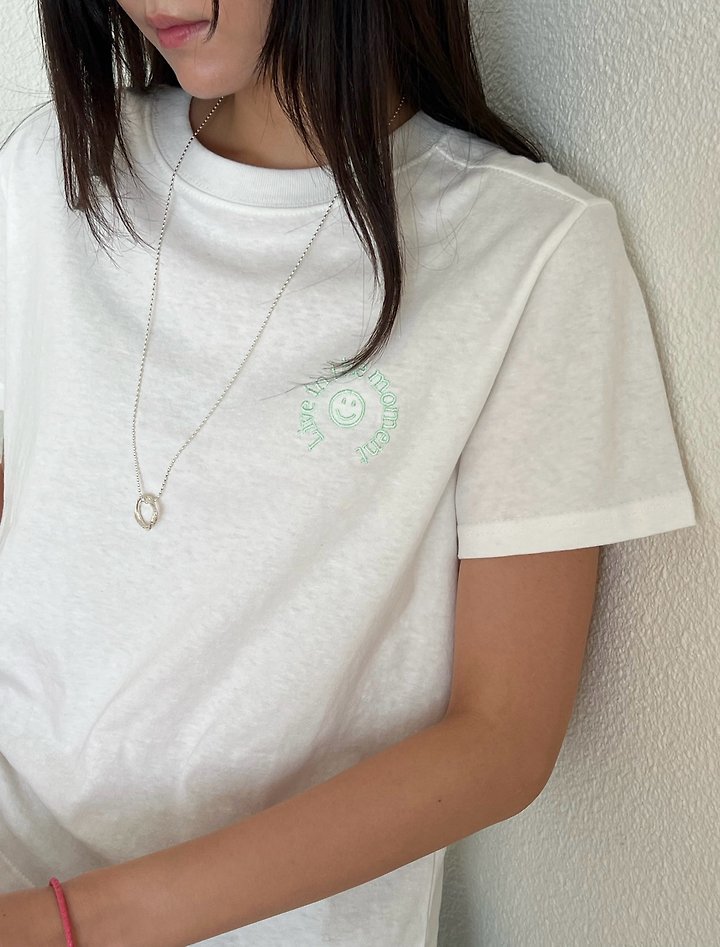 Diana - Korean Women Fashion - #womensfashion - Smile Embroidered Tee - 10