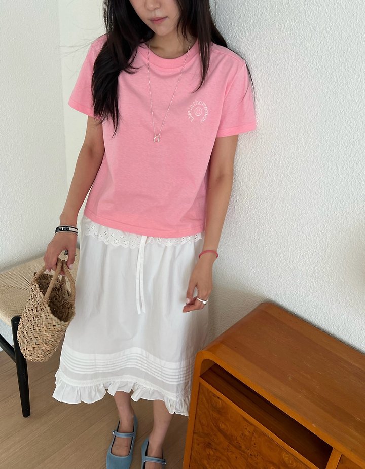 Diana - Korean Women Fashion - #momslook - Smile Embroidered Tee - 4