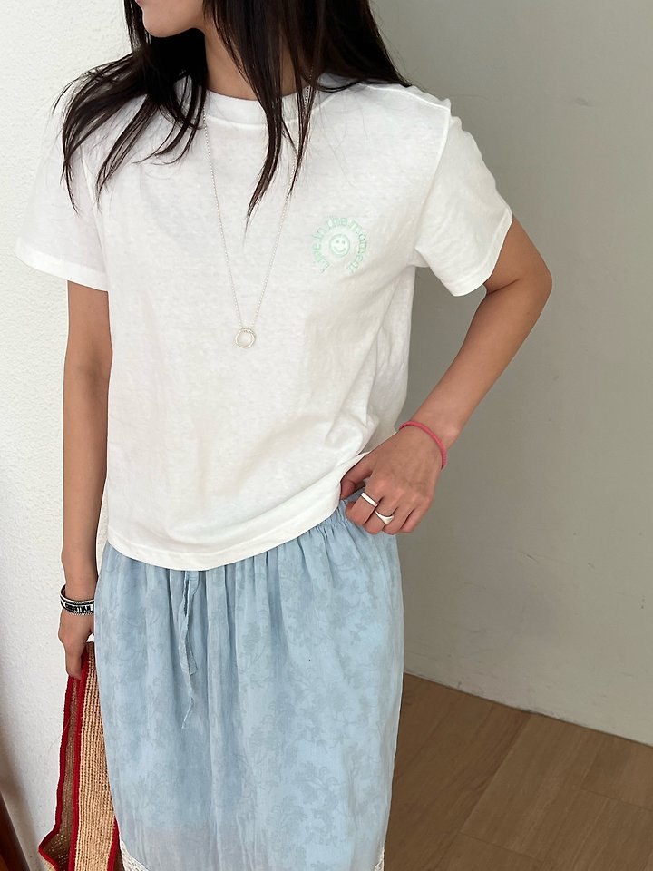 Diana - Korean Women Fashion - #womensfashion - Smile Embroidered Tee - 8