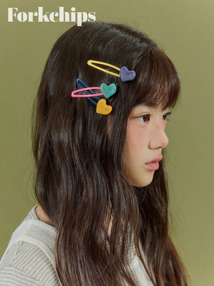 Fork Chips - Korean Children Fashion - #childofig - Sunny Heart Hair Clip Set - 4