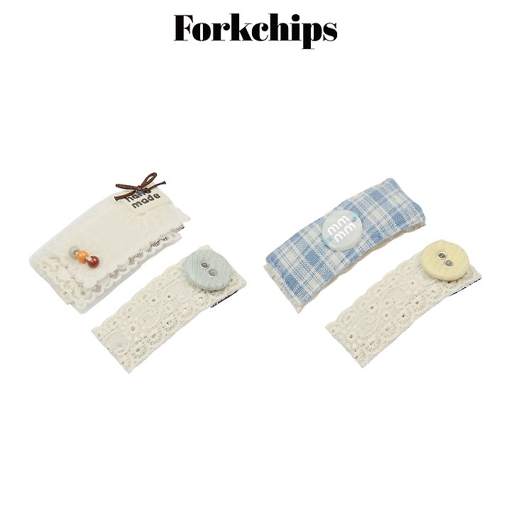 Fork Chips - Korean Children Fashion - #childrensboutique - Oat Hair Clip Set