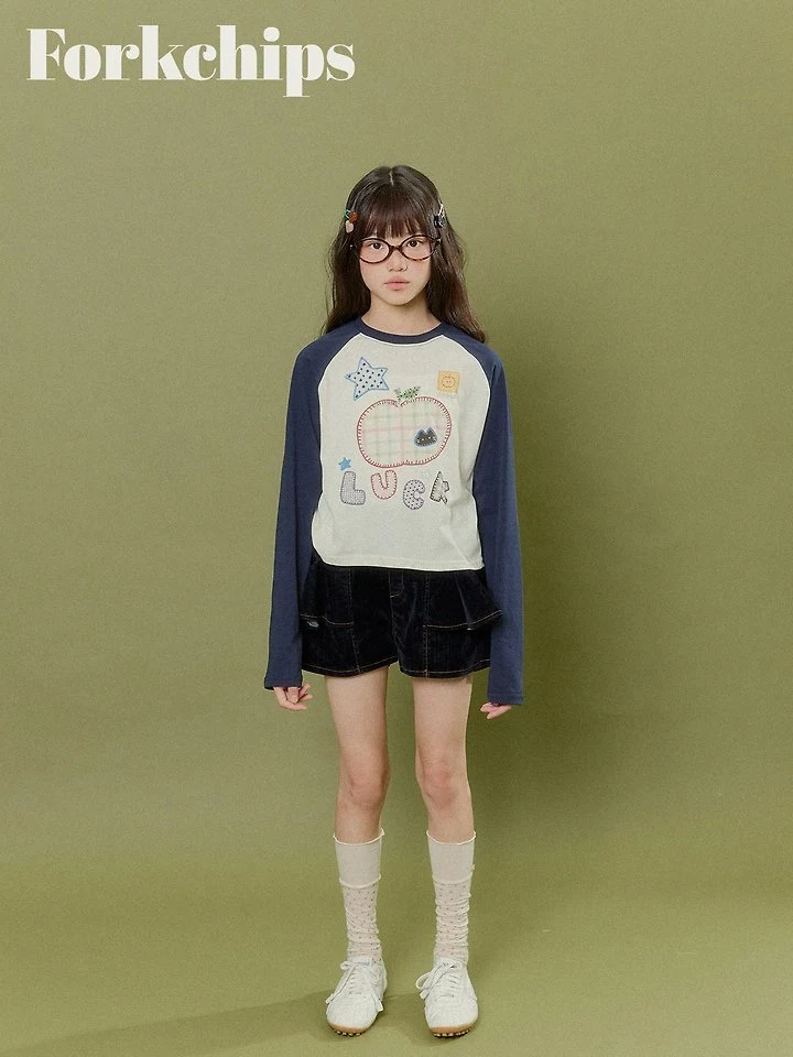 Fork Chips - Korean Children Fashion - #childrensboutique - Apple Raglan Tee - 12