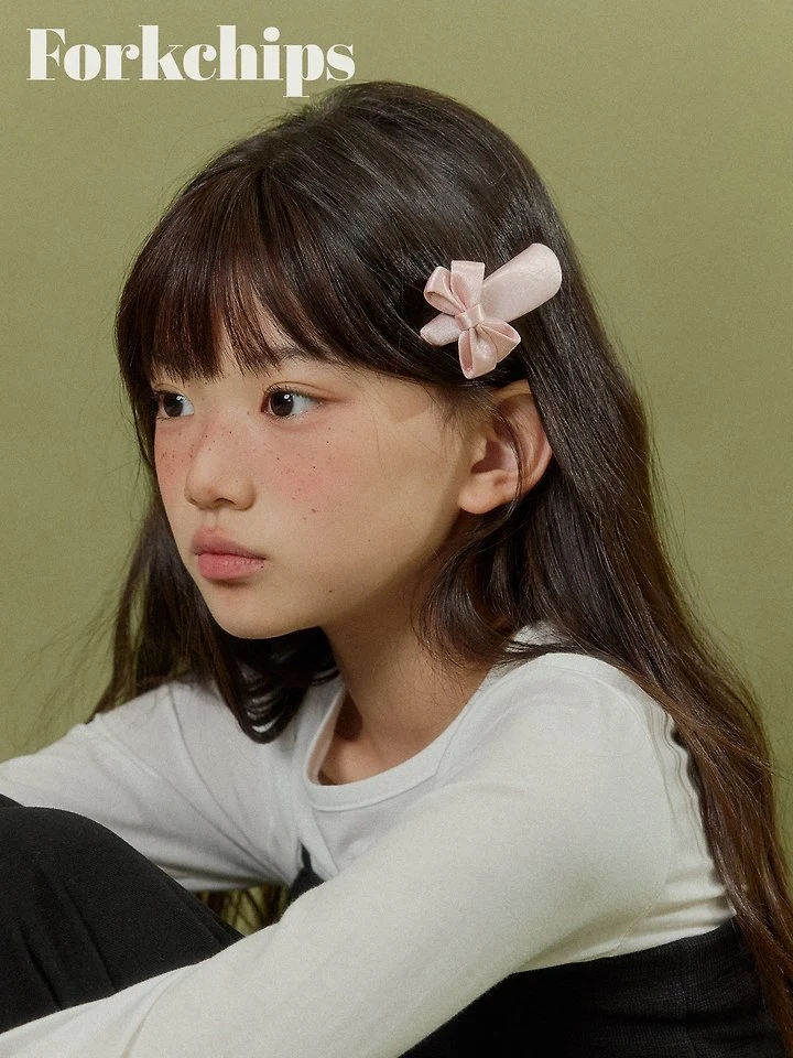 Fork Chips - Korean Children Fashion - #discoveringself - Blush Ribbon Hair Clip - 2
