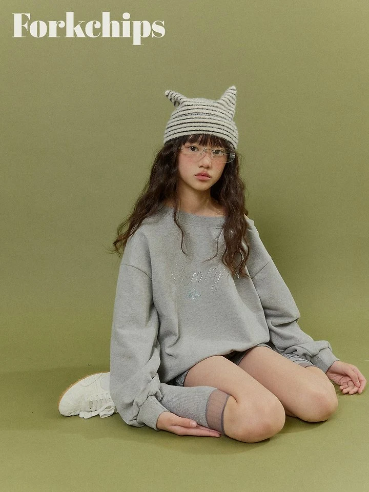 Fork Chips - Korean Children Fashion - #discoveringself - Glitter Shoulder Sweatshirt - 4