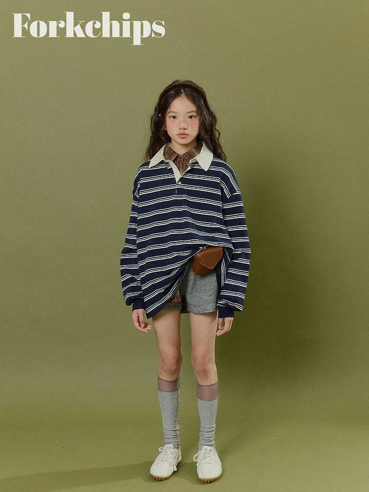 Fork Chips - Korean Children Fashion - #kidsshorts - Dusty Collar Tee - 7
