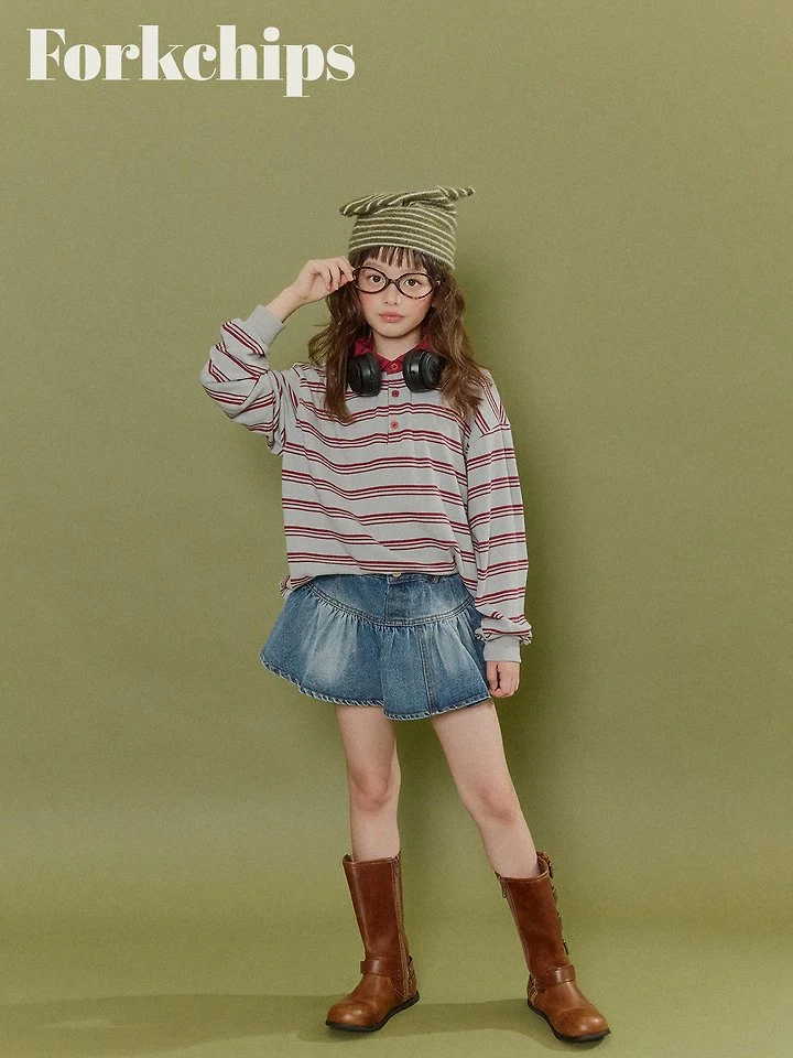 Fork Chips - Korean Children Fashion - #kidsstore - Dusty Collar Tee - 8