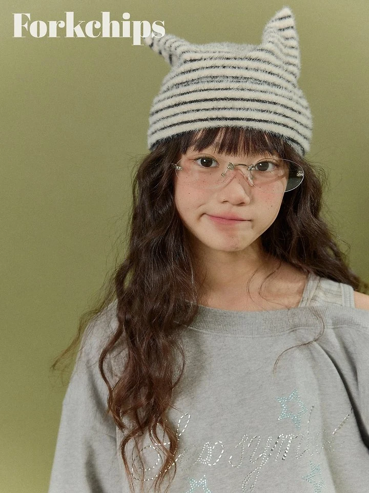 Fork Chips - Korean Children Fashion - #kidsstore - Glitter Shoulder Sweatshirt - 6