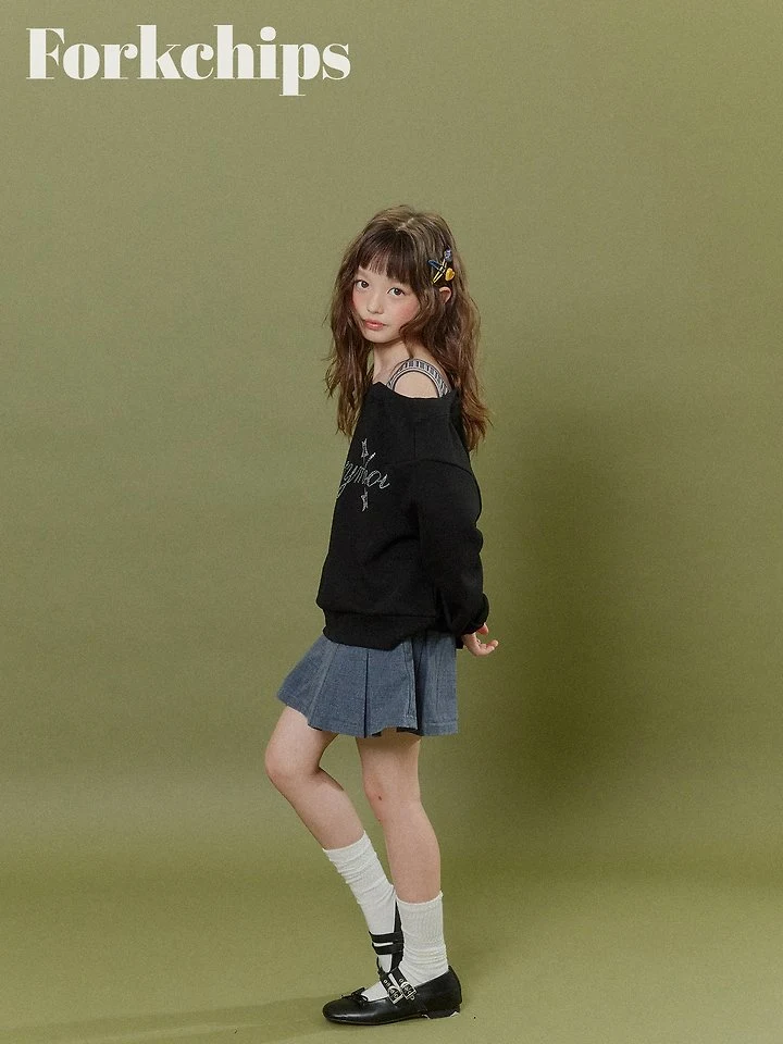 Fork Chips - Korean Children Fashion - #littlefashionista - Glitter Shoulder Sweatshirt - 9