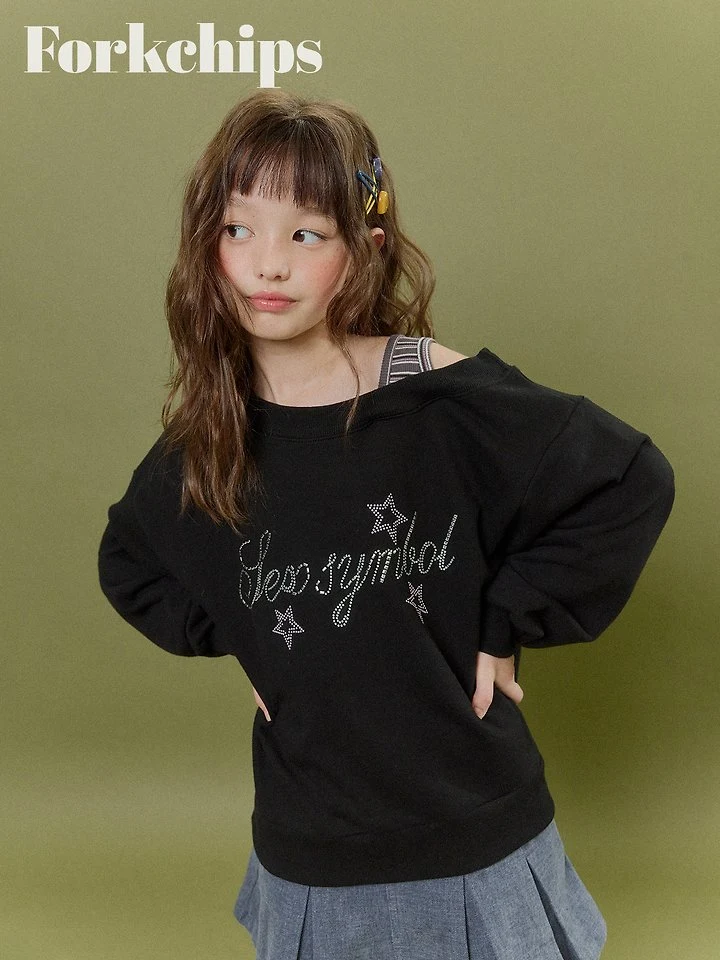 Fork Chips - Korean Children Fashion - #magicofchildhood - Glitter Shoulder Sweatshirt - 10