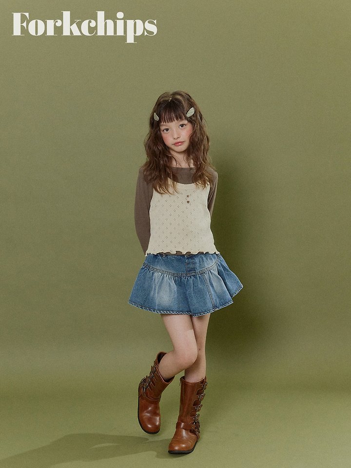 Fork Chips - Korean Children Fashion - #magicofchildhood - Wiggle Button Skirt - 12