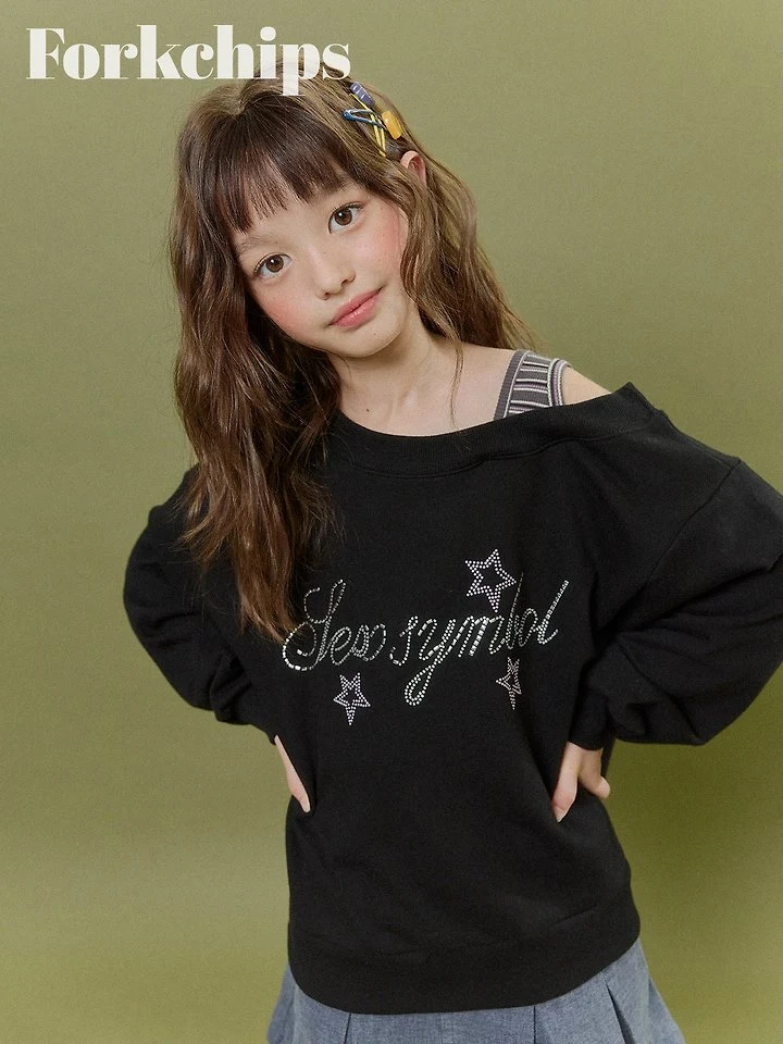 Fork Chips - Korean Children Fashion - #minifashionista - Glitter Shoulder Sweatshirt - 11