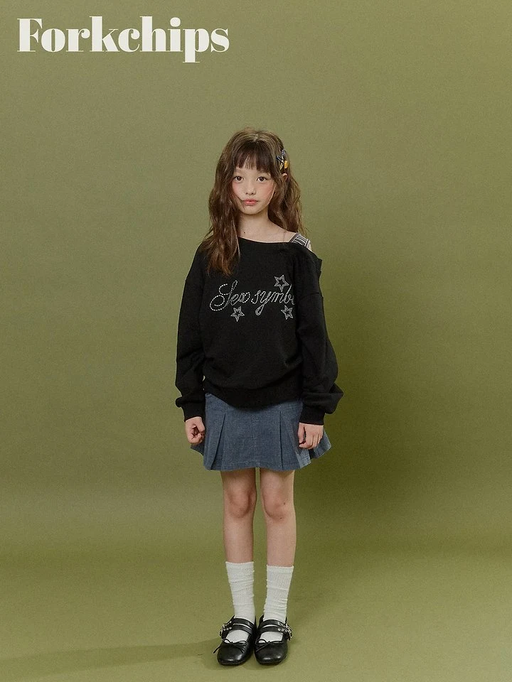 Fork Chips - Korean Children Fashion - #prettylittlegirls - Glitter Shoulder Sweatshirt - 12