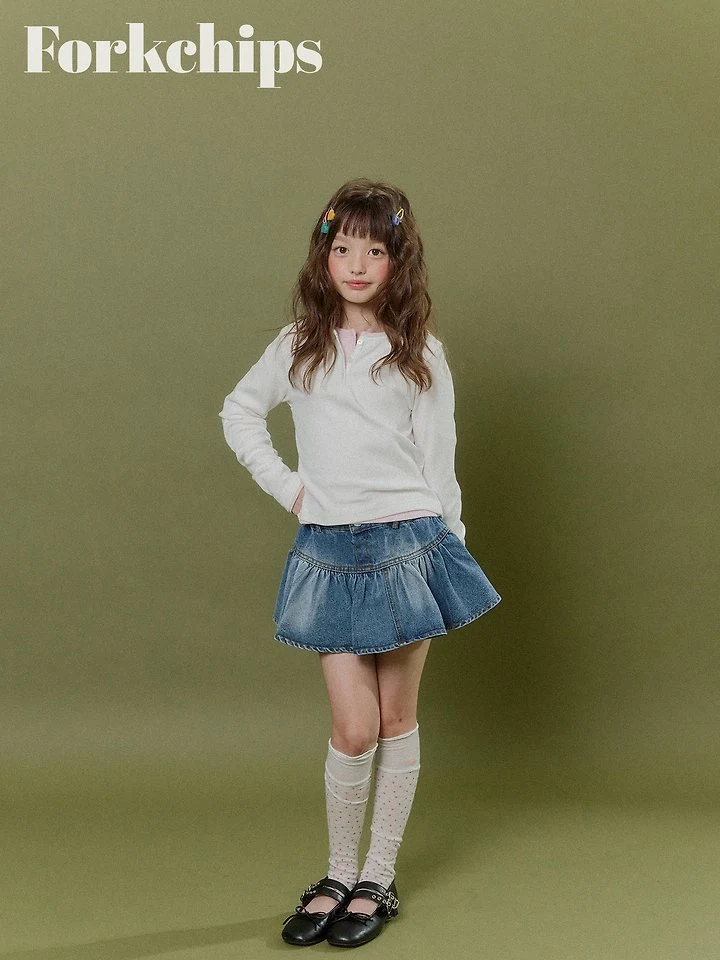 Fork Chips - Korean Children Fashion - #prettylittlegirls - Peach Snap Tee - 5