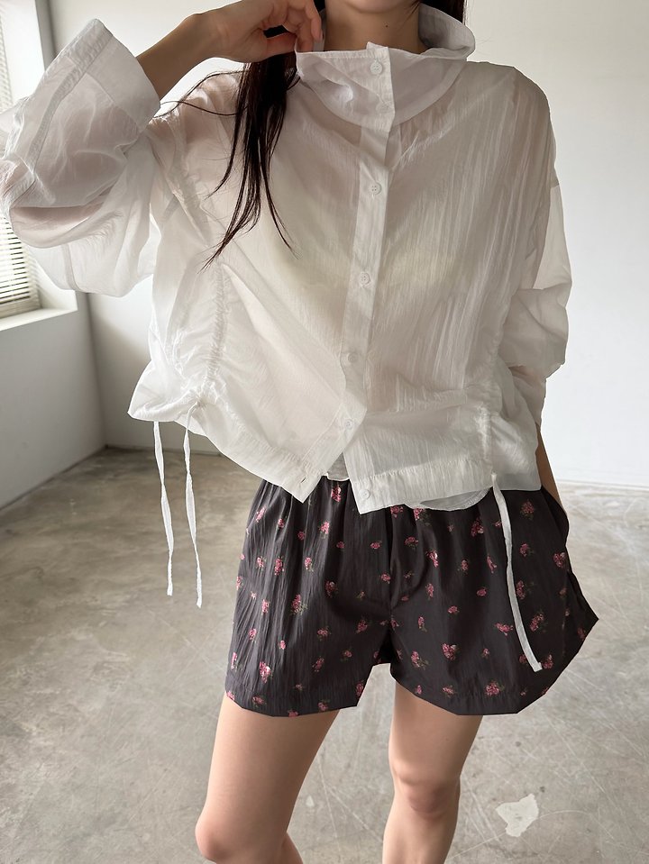 Foset - Korean Women Fashion - #momslook - Drawstring Sheer Blouse - 12
