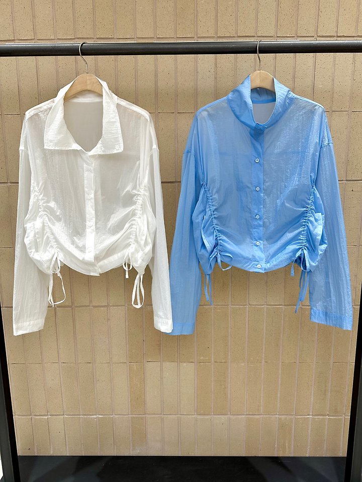 Foset - Korean Women Fashion - #momslook - Drawstring Sheer Blouse - 6