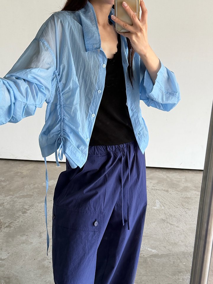 Foset - Korean Women Fashion - #restrostyle - Drawstring Sheer Blouse