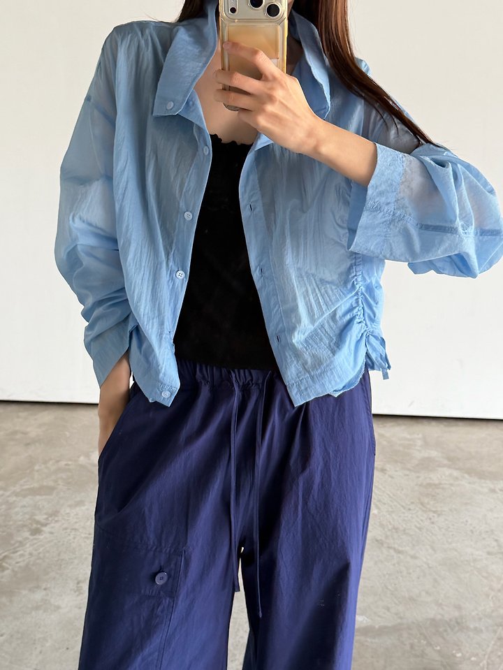 Foset - Korean Women Fashion - #romanticstyle - Drawstring Sheer Blouse - 2
