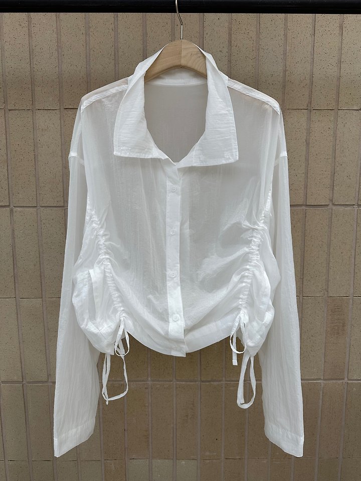 Foset - Korean Women Fashion - #womensfashion - Drawstring Sheer Blouse - 7