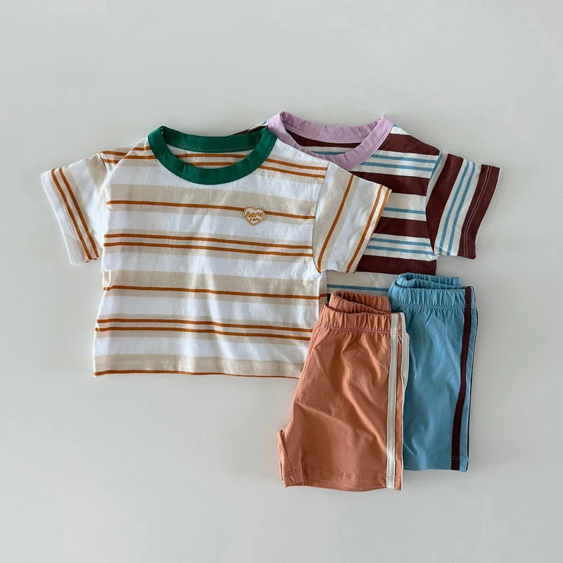 Here I Am - Korean Baby Fashion - #babyboutique - Heart Stripe Set