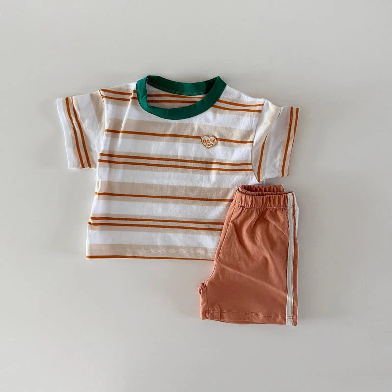 Here I Am - Korean Baby Fashion - #babyclothing - Heart Stripe Set - 4