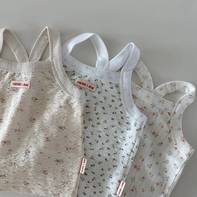 Here I Am - Korean Baby Fashion - #babyfashion - Flower Sleeveless Top