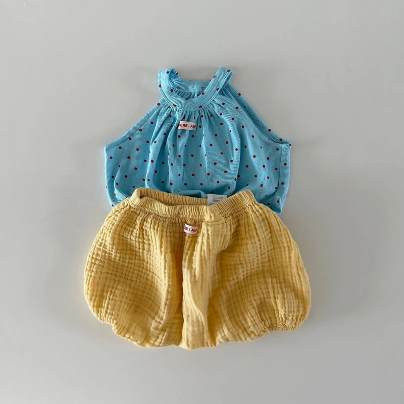 Here I Am - Korean Baby Fashion - #onlinebabyboutique - Dot Shirring Sleeveless Top - 10