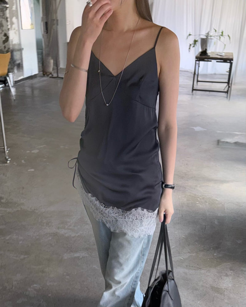 Jade Market - Korean Women Fashion - #momslook - Side Satin Top - 2
