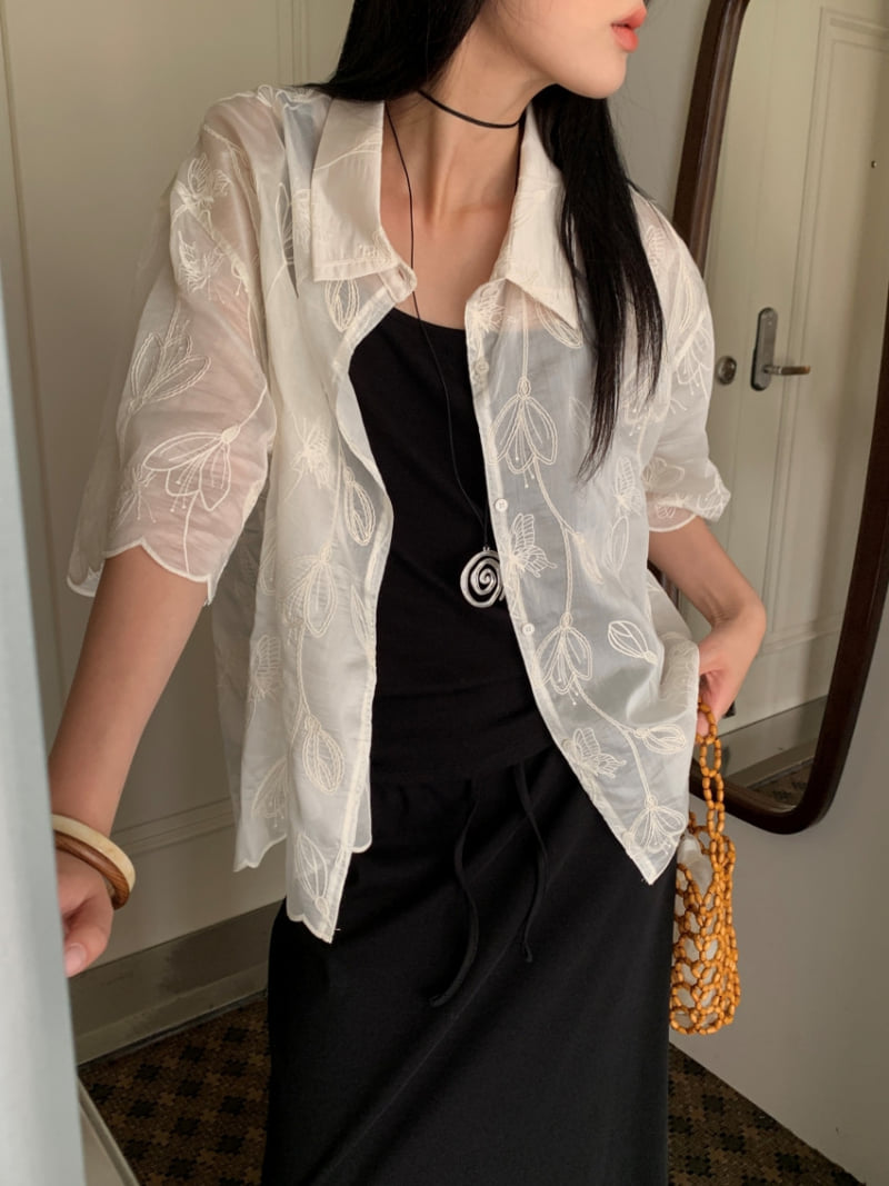 Lucy Salon - Korean Women Fashion - #momslook - Bay Embroidered Shirt - 7