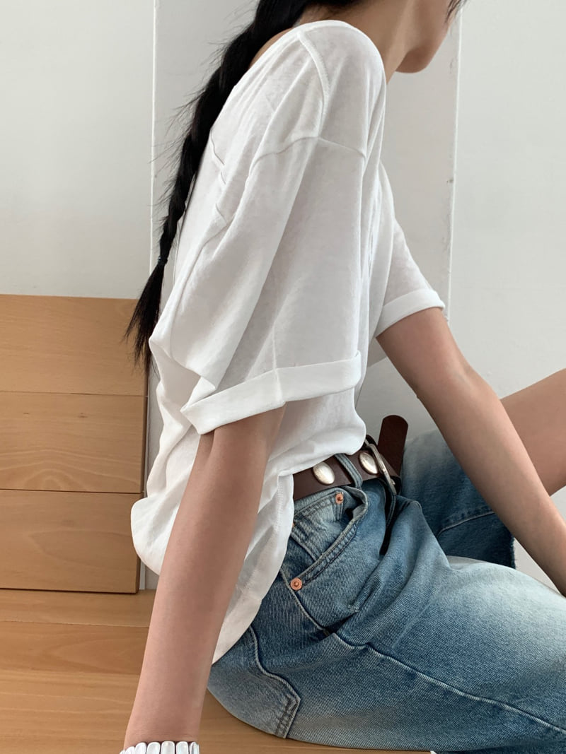 Lucy Salon - Korean Women Fashion - #romanticstyle - Natural Roll-Up Tee - 7