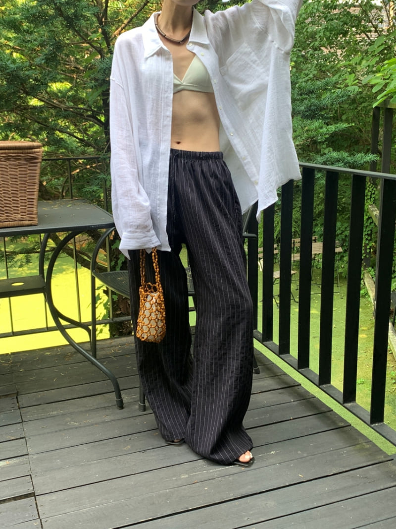 Lucy Salon - Korean Women Fashion - #womensfashion - Striped Banded Pants - 5