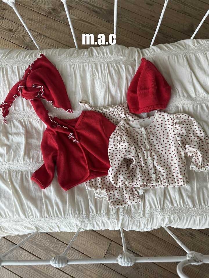 Mac - Korean Baby Fashion - #babyootd - Strawberry Eyelet Cardigan Set