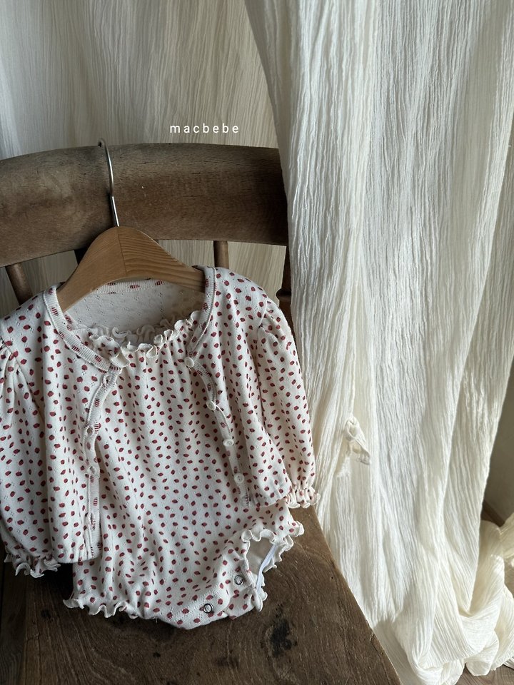 Mac - Korean Baby Fashion - #babyoutfit - Strawberry Eyelet Cardigan Set - 2