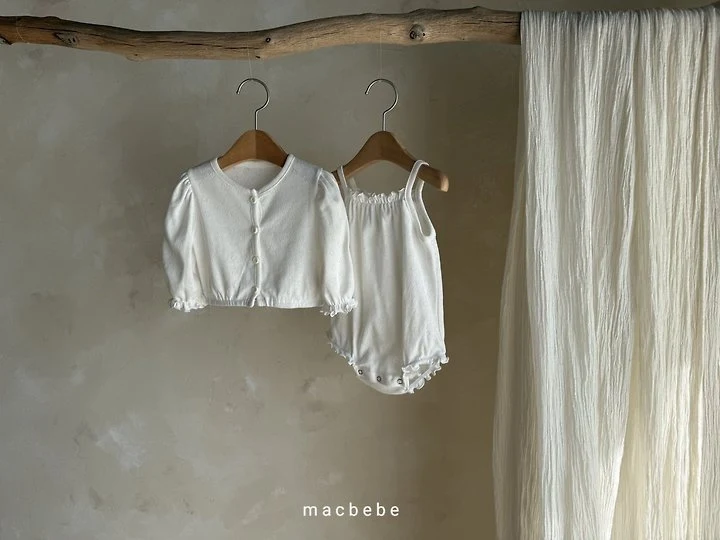 Mac - Korean Baby Fashion - #babyoutfit - Heart Eyelet Cardigan Set - 2