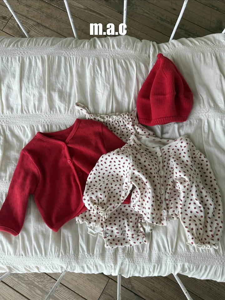 Mac - Korean Baby Fashion - #onlinebabyboutique - Strawberry Eyelet Cardigan Set - 5