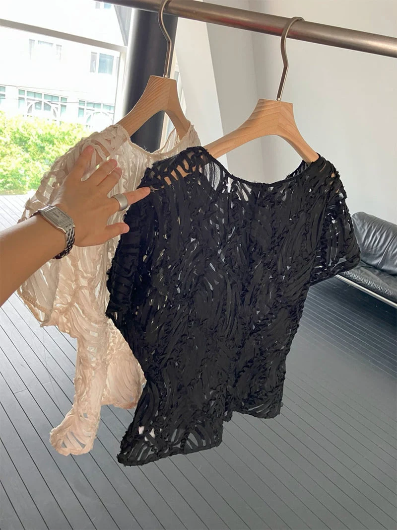 Made - Korean Women Fashion - #thatsdarling - Wave Neck Blouse