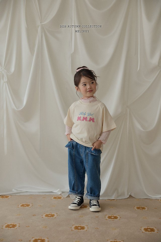 Melikey - Korean Children Fashion - #prettylittlegirls - Frill Panel Denim Pants - 4