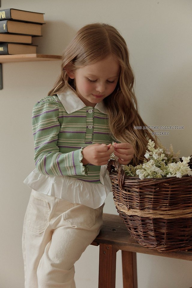 Melikey - Korean Children Fashion - #childofig - Diagonal Frill Collar Tee - 10