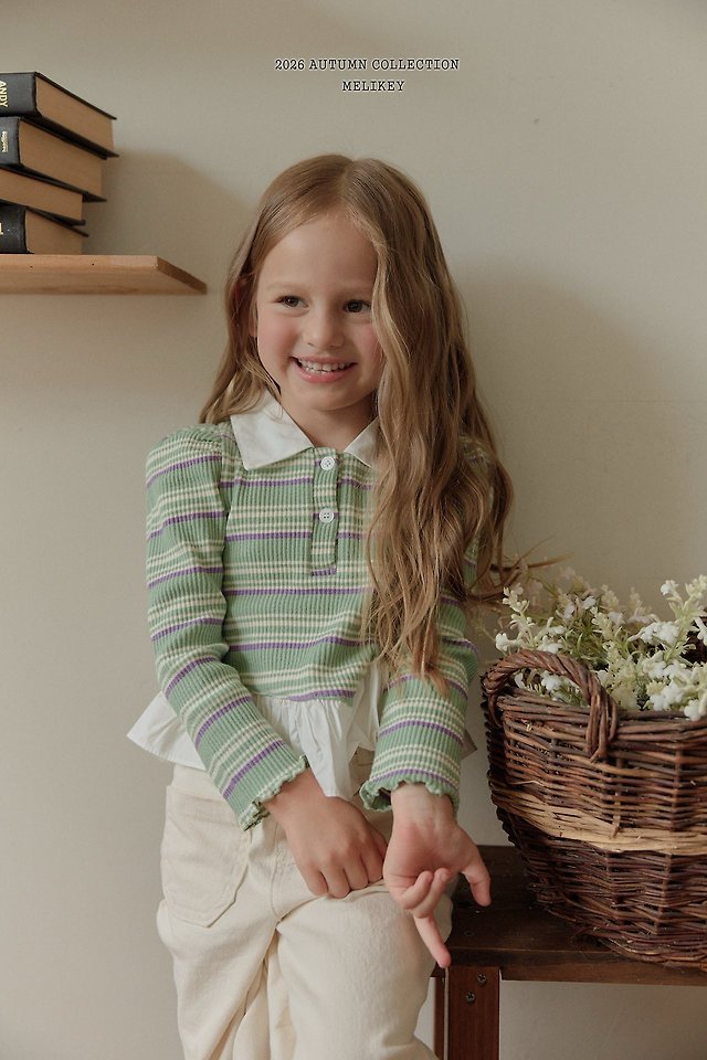 Melikey - Korean Children Fashion - #childrensboutique - Diagonal Frill Collar Tee - 12