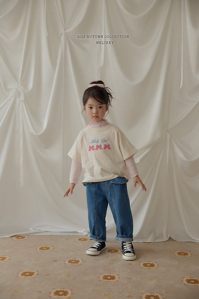 Melikey - Korean Children Fashion - #discoveringself - Frill Panel Denim Pants - 8