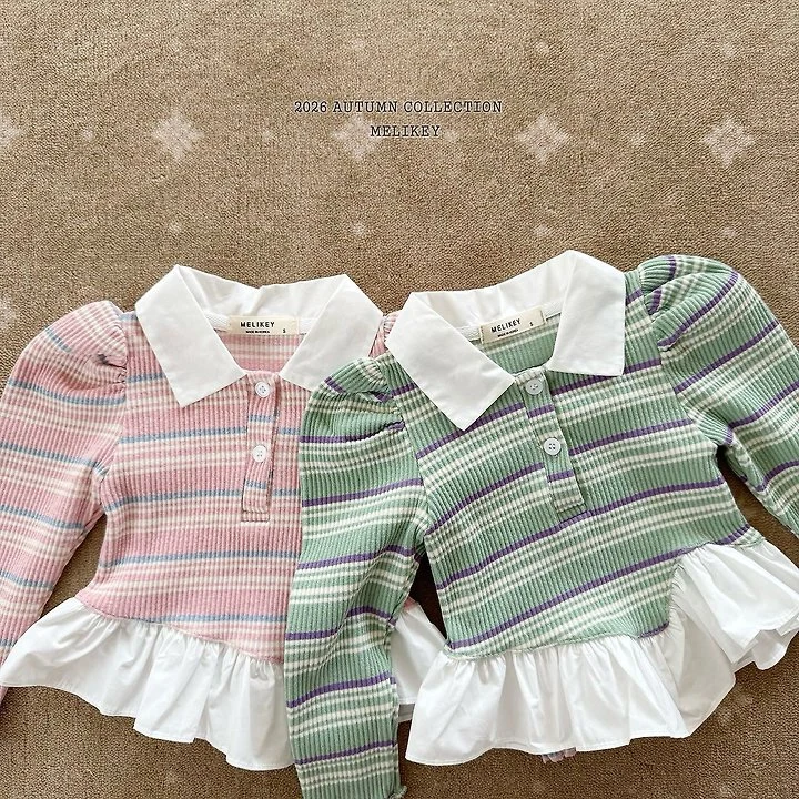 Melikey - Korean Children Fashion - #fashionkids - Diagonal Frill Collar Tee