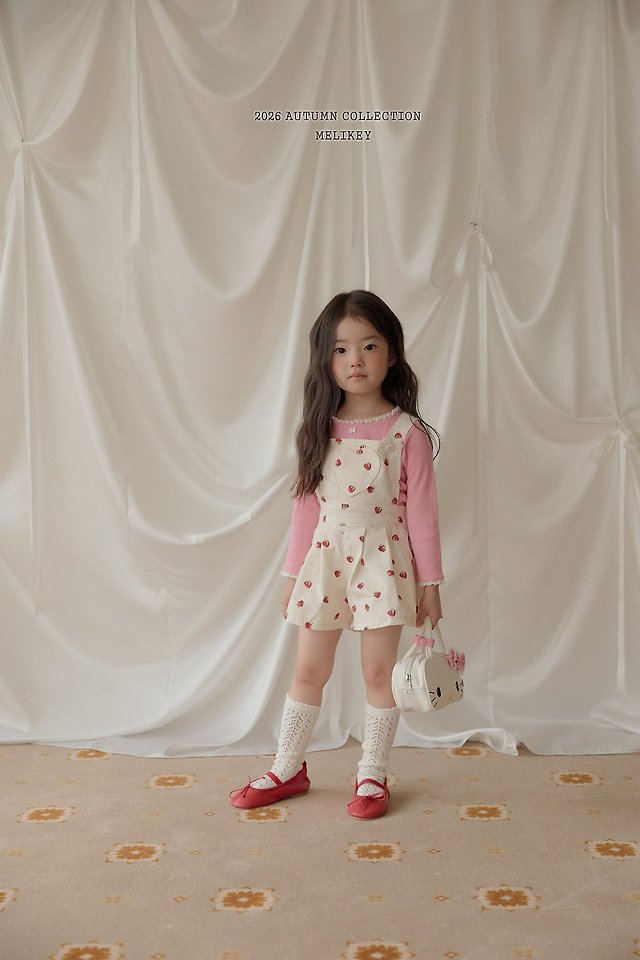 Melikey - Korean Children Fashion - #kidsshorts - Strawberry Heart Overalls - 12