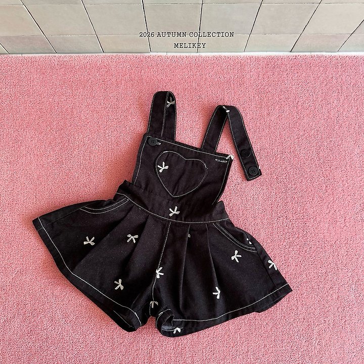 Melikey - Korean Children Fashion - #kidsshorts - Ribbon Embroidered Overalls