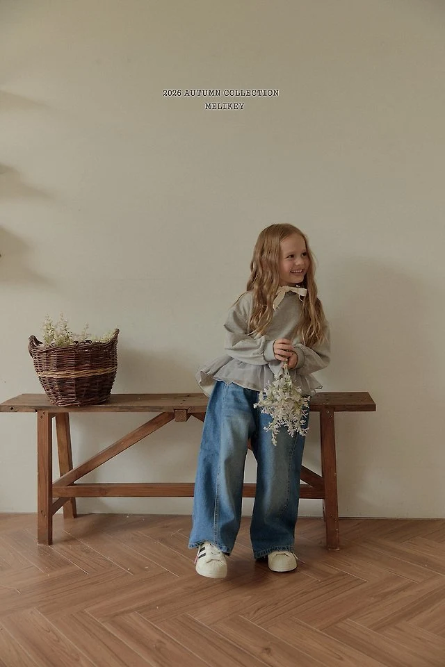 Melikey - Korean Children Fashion - #kidsshorts - Panel Wild Denim Pants - 4